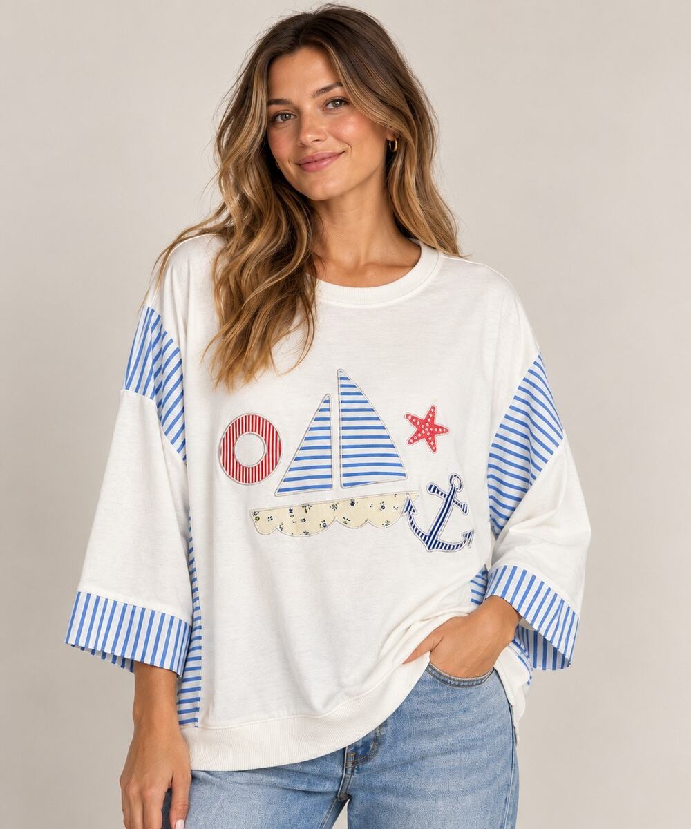 Oddi Nautical Sailboat Oversized Top – Size 1XL